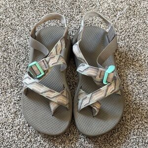 Chaco Gray and Teal Strapped Sandals